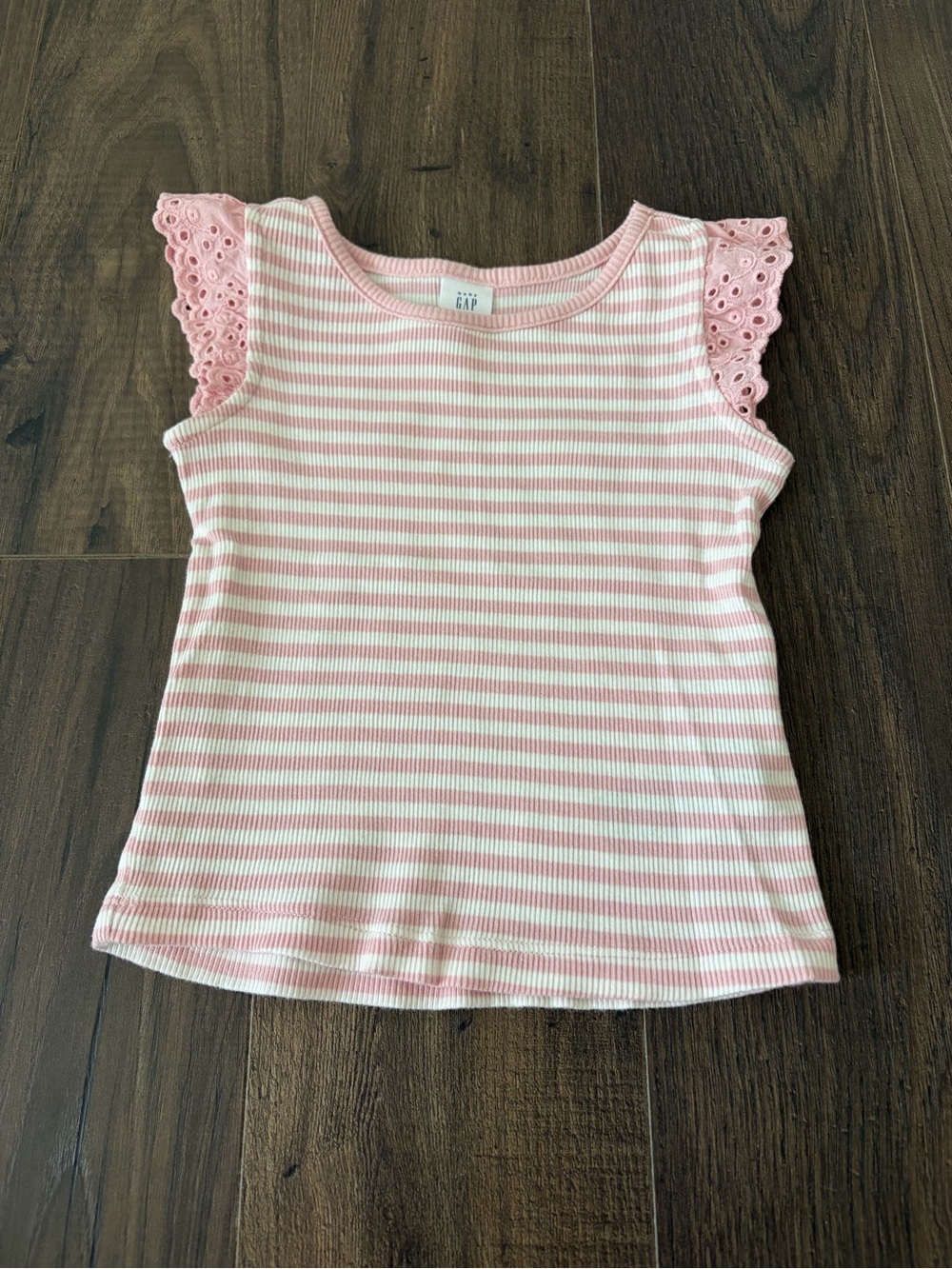 Baby Gap Pink and White Striped Tank with Eyelet Flutter Sleeves